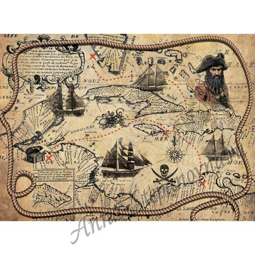 Рисовая бумага «Пиратская карта» размер 28х37.5 см. - купить в интернетмагазине
