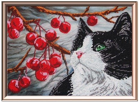 Набор для вышивания бисером «Кот и вишня»