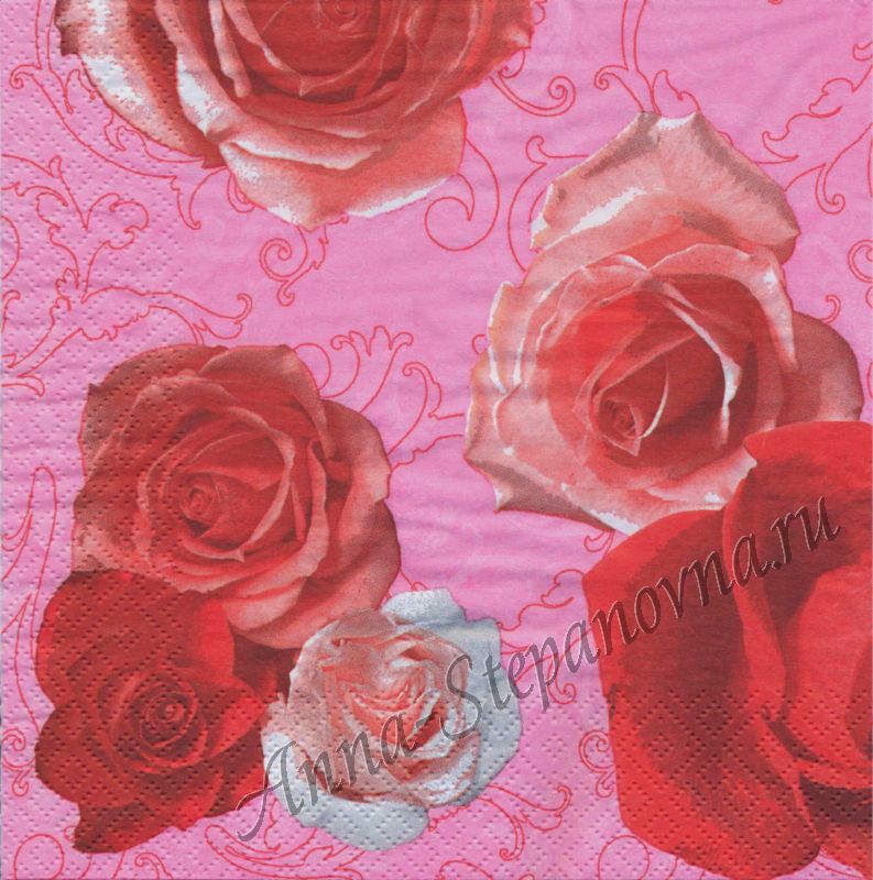 Салфетка для декупажа «Розы на розовом»