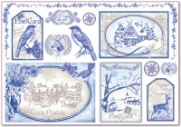 Бумага рисовая для декупажа Картинки в ретро-синем цвете